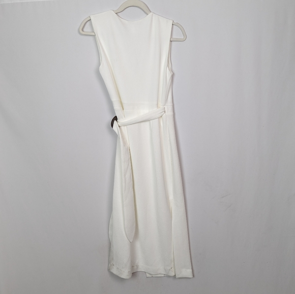 Anthropologie HUTCH S White Waffle Knit Wrap Midi Dress Belted Elegant Classic - Picture 4 of 10